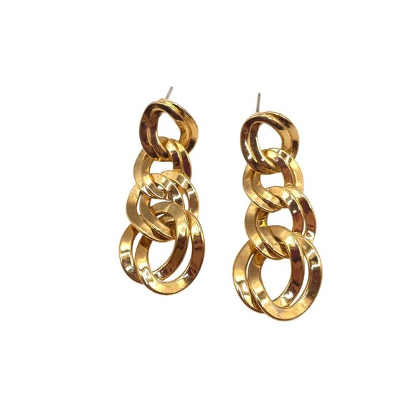 Vintage Monet Gold-Tone Chain Link Drop Earrings - Picture 2 of 7